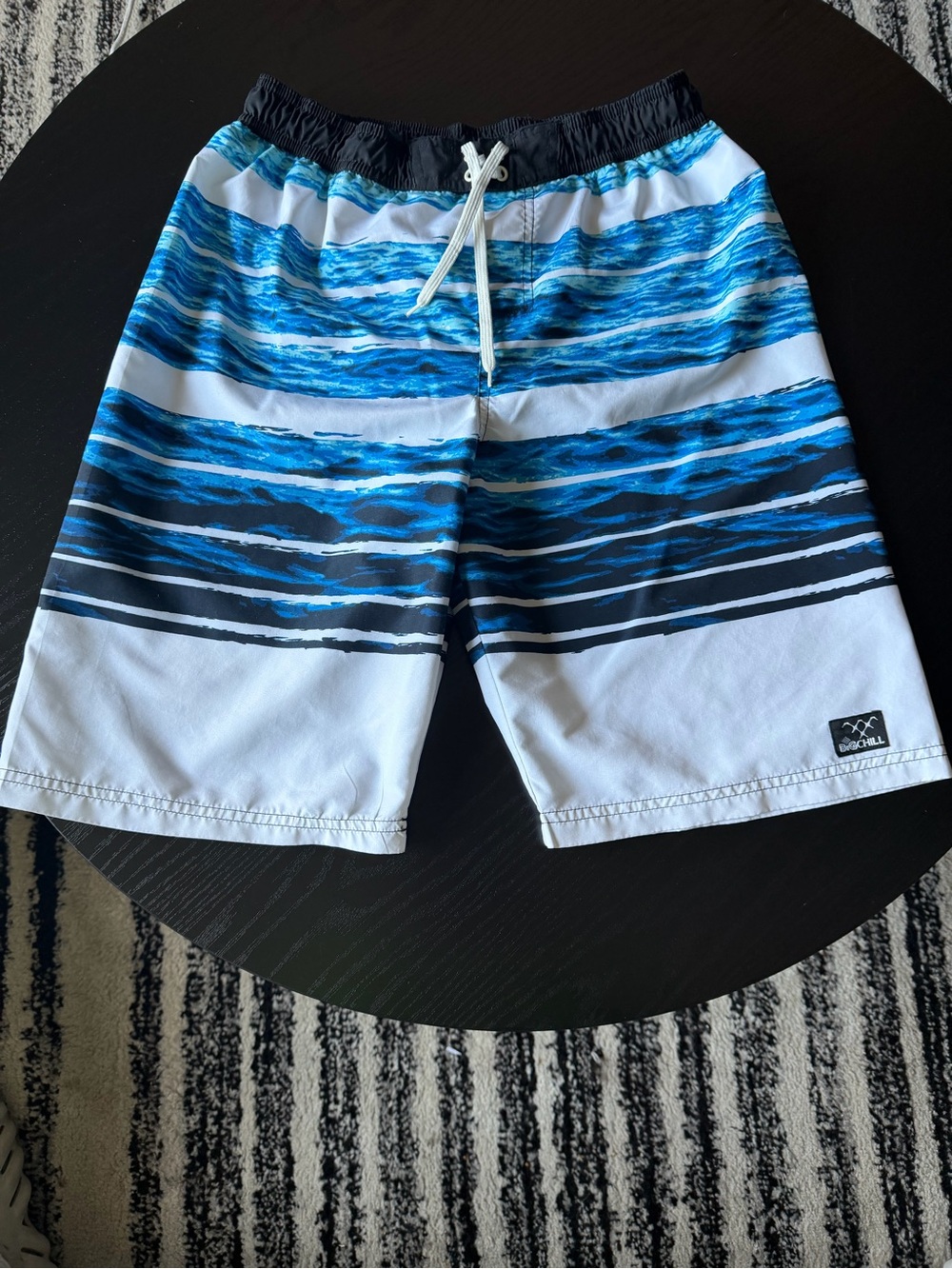 Big Chill Boys Blue & White Striped Swim Trunks